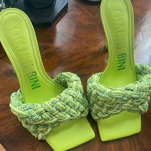 Gianni Bini Braided Neon Lime Slide Heels